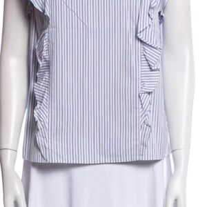 Veronica Beard Blue and White Ruffle Blouse